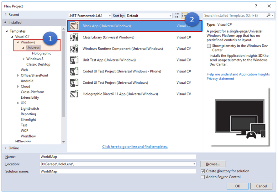 Create new Universal Windows Project