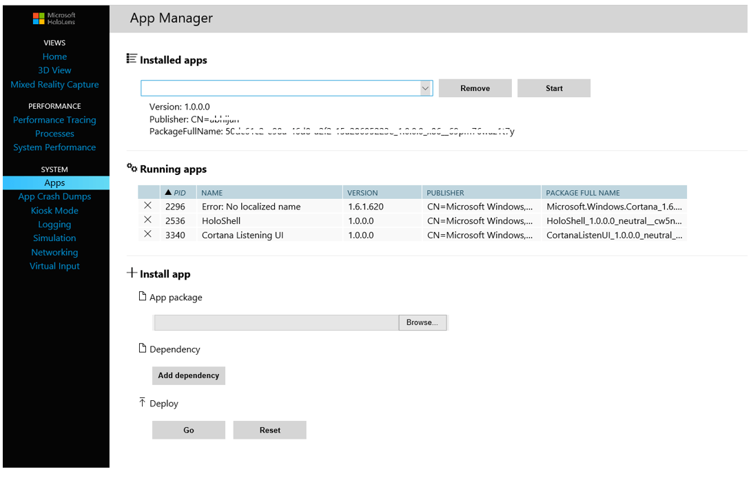 Device Portal - App Manager